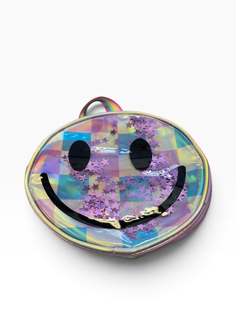 Holographic Rainbow Smiley Face Kids Crossbody Bag - Purple